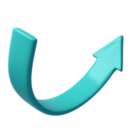 Turquoise 3d half circle arrow up direction. Sign or icon for web button and interface and navigation design illustration png