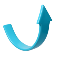 Turquoise 3d half circle arrow up direction. Sign or icon for web button and interface and navigation design illustration png