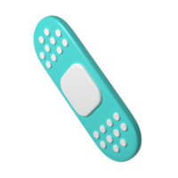 3d medical plaster icon. Rendering illustration of sticky medic bandage. Turquoise and white color medic recovery patch in cute cartoon design png