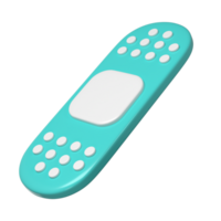 3d medical plaster icon. Render illustration of sticky medic bandage. Turquoise and white color medic recovery patch in cute cartoon design. First aid concept png