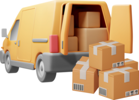 3d consegna furgone pieno di cartone scatole png
