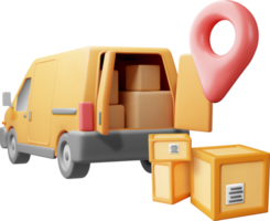3d consegna furgone e cartone scatole png