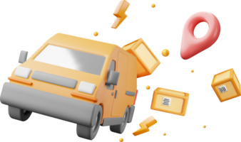 3D Delivery Van and Cardboard Boxes png