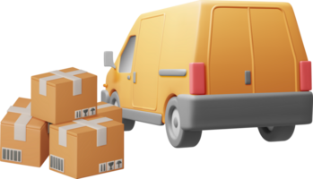 3d consegna furgone pieno di cartone scatole png