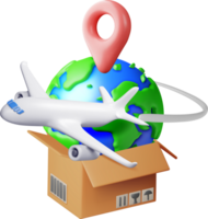 3D Delivery Airplane, Globe and Cardboard Box png