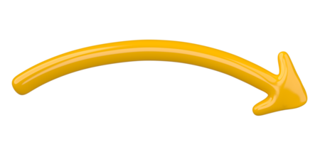 3D Yellow Curved Arrow Isolated on transparent background. png