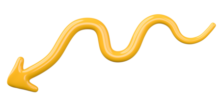 3D Yellow Curved Arrow Isolated on transparent background. png