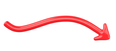 3D Red Curved Arrow Isolated on transparent background. png