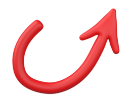 3D Red Curved Arrow Isolated on transparent background. png