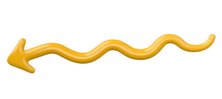 3D Yellow Curved Arrow Isolated on transparent background. png