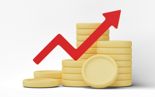 3D Growth arrow and coin stacks isolated on transparent background png
