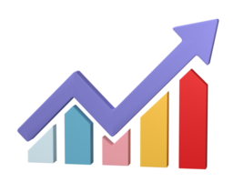 3D Growth diagram with Rising arrow icon isolated on transparent background. png