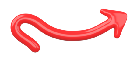 3D Red Curved Arrow Isolated on transparent background. png