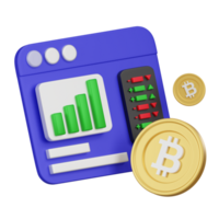 Cryptocurrency Market Dashboard with Bitcoin Indicator 3d Icon png