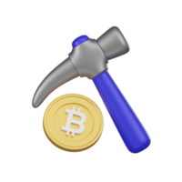 Cryptocurrency Mining Concept with Bitcoin and Pickaxe 3d Icon png