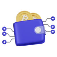 criptomoneda billetera con bitcoin y circuito diseño 3d icono png