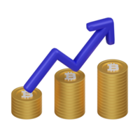 stigande kryptovaluta investering tillväxt med bitcoin 3d ikon png