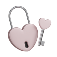 3D Valentine Love Pink Padlock and Key Icon png