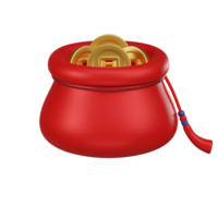 Red Pouch with Chinese Gold Coins 3D Icon png