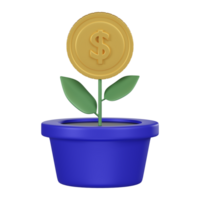 3D Potted Money Plant with Dollar Coin Icon png