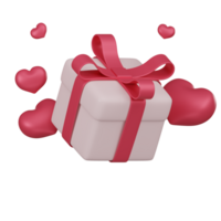 3d rosado caja de regalo con amor corazones icono png