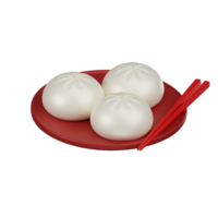 Chinese Dumplings on Plate with Chopsticks 3D Icon png