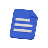 Minimal document file icon with a bent corner. 3d render isolated illustration. png