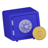 Blue Safe Box with Gold Coin 3D Icon png