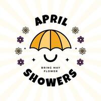 april showers illustration with groovy style vector