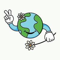 world earth day illustration with groovy style vector