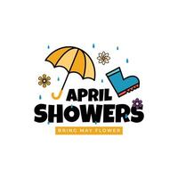 april showers illustration with groovy style vector