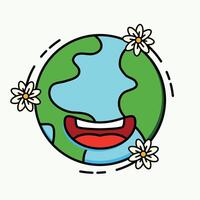 world earth day illustration with groovy style vector