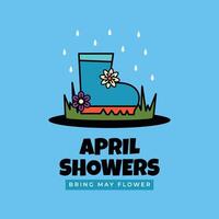 april showers illustration with groovy style vector