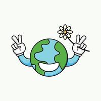 world earth day illustration with groovy style vector