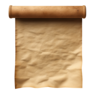 AI generated Old paper manuscript or crumpled old paper scroll vertically isolated on transparent background png