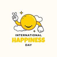 world happiness day illustration with groovy style vector