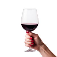 ai generiert weiblich Hand halten rot Wein Glas isoliert auf transparent Hintergrund png