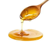 AI generated Honey dropping from wooden spoon isolated on transparent background png