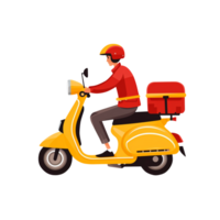 AI generated Food delivery boy with yellow motor isolated on transparent background png