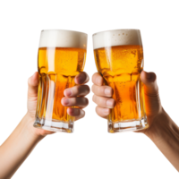 AI generated Men hands holding beer glass and toasting isolated on transparent background png