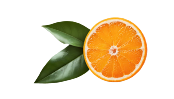 AI generated Slice of orange with leaf FREE PNG isolated on transparent background