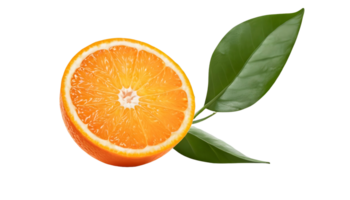 AI generated Slice of orange with leaf FREE PNG isolated on transparent background