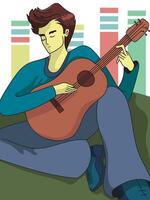 a man playing guitar simple illustration vector