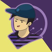 a boy wearing blue cap and line pattern design tshirt avatar design vector