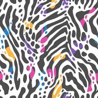 Zebra print seamless pattern with color splashes. vector