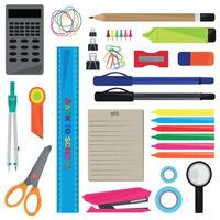 Set of writing supplies element for school office and others with white background. vector