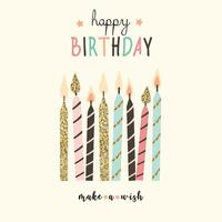 Happy birthday greeting card and party invitation set, vector illustration, hand drawn style.