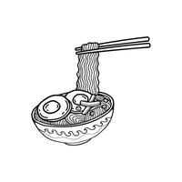negro y blanco aislar ramen japonés comida plano estilo ilustraciones vector