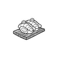 black and white isolate sashimi sushi japanese food flat style illustration vector