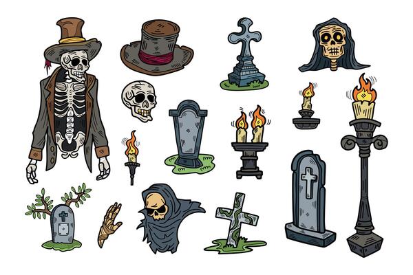 halloween character set flat illustrator on background